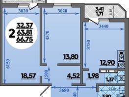 Продается 2-комнатная квартира ЖК Молодежный 2, литера 6, 66.75  м&sup2;, 7957200 рублей
