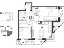 Продается 2-комнатная квартира ЖК Рекорд 2, литера 2, 70  м&sup2;, 14385000 рублей