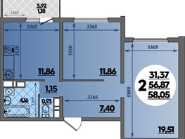 Продается 2-комнатная квартира ЖК Восточный, литера 2, 58.05  м&sup2;, 8243699 рублей
