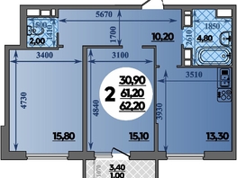 Продается 2-комнатная квартира ЖК Парк у дома, литера 7.3, 62.2  м&sup2;, 10010000 рублей