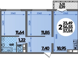 Продается 2-комнатная квартира ЖК Город у моря, литера 21, 57.54  м&sup2;, 9230000 рублей