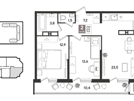 Продается 2-комнатная квартира ЖК Рекорд 2, литера 2, 72.2  м&sup2;, 15819020 рублей