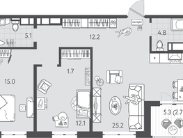 Продается 2-комнатная квартира ЖК Все Свои ВИП, литера 3, 78.5  м&sup2;, 21744500 рублей