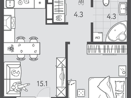 Продается 1-комнатная квартира ЖК Все Свои ВИП, литера 3, 37.6  м&sup2;, 10415200 рублей