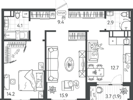 Продается 2-комнатная квартира ЖК Все Свои ВИП, литер 4, 60.2  м&sup2;, 12762400 рублей