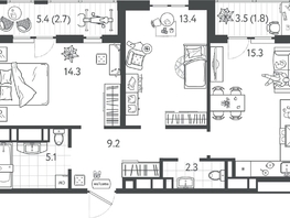 Продается 2-комнатная квартира ЖК Все Свои ВИП, литер 4, 63.85  м&sup2;, 17686450 рублей