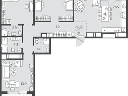 Продается 3-комнатная квартира ЖК Все Свои ВИП, литер 4, 107.55  м&sup2;, 27640350 рублей