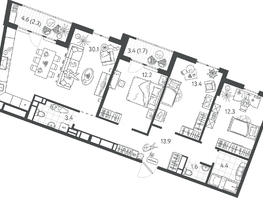 Продается 3-комнатная квартира ЖК Все Свои ВИП, литер 7, 94.05  м&sup2;, 26051850 рублей