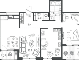 Продается 2-комнатная квартира ЖК Все Свои ВИП, литер 7, 78.6  м&sup2;, 20200200 рублей