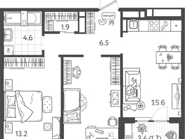 Продается 2-комнатная квартира ЖК Все Свои ВИП, литер 7, 55.75  м&sup2;, 11930500 рублей