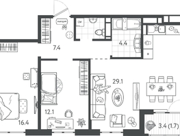 Продается 2-комнатная квартира ЖК Все Свои ВИП, литер 7, 72.1  м&sup2;, 18529700 рублей