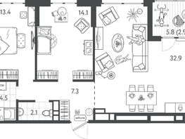 Продается 2-комнатная квартира ЖК Все Свои ВИП, литер 7, 77.4  м&sup2;, 21439800 рублей