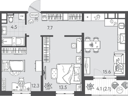 Продается 2-комнатная квартира ЖК Все Свои ВИП, литера 6, 56.05  м&sup2;, 12162850 рублей