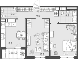 Продается 2-комнатная квартира ЖК Все Свои ВИП, литер 8, 62.4  м&sup2;, 13416000 рублей