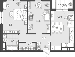 Продается 2-комнатная квартира ЖК Все Свои ВИП, литер 8, 61.25  м&sup2;, 12985000 рублей
