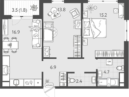 Продается 2-комнатная квартира ЖК Все Свои ВИП, литер 8, 61.6  м&sup2;, 12936000 рублей