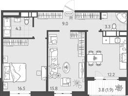 Продается 2-комнатная квартира ЖК Все Свои ВИП, литер 8, 62.4  м&sup2;, 14040000 рублей