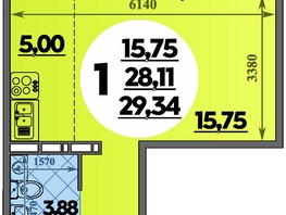 Продается Студия ЖК Южная долина, литер 2, 29.34  м&sup2;, 3558942 рублей