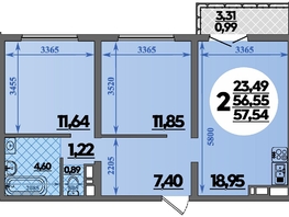 Продается 2-комнатная квартира ЖК Город у моря, литера 21, 57.54  м&sup2;, 9230000 рублей