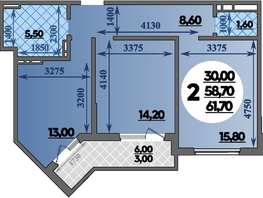 Продается 2-комнатная квартира ЖК Парк у дома, литера 7.2, 61.7  м&sup2;, 10075610 рублей