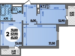 Продается 2-комнатная квартира ЖК Парк у дома, литера 7.3, 61.5  м&sup2;, 9309999 рублей