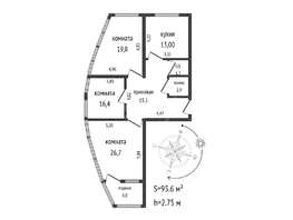 Продается 3-комнатная квартира ЖК Fresh (Фреш), литера 2, 95.6  м&sup2;, 9500000 рублей