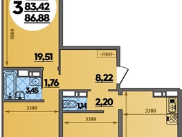 Продается 3-комнатная квартира ЖК Восточный, литер 52, 86.88  м&sup2;, 8905999 рублей