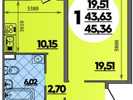 Продается 1-комнатная квартира ЖК Восточный, литер 52, 45.36  м&sup2;, 6114999 рублей