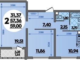 Продается 2-комнатная квартира ЖК Восточный, литер 52, 59  м&sup2;, 7428999 рублей