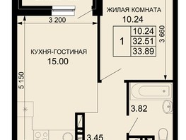 Продается 1-комнатная квартира ЖК Новые сезоны, литера 3, 33.89  м², 3219550 рублей