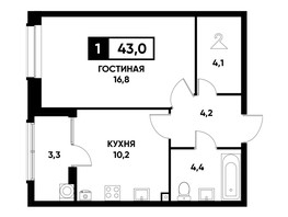 Продается 1-комнатная квартира ЖК Высота, литер 4.1, 43  м², 5921100 рублей