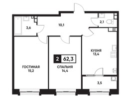 Продается 2-комнатная квартира ЖК Кварталы 17/77, литер 4.4, 62.3  м², 5800130 рублей