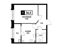 Продается 1-комнатная квартира ЖК Кварталы 17/77, литер 7.3, 36.5  м², 3814250 рублей