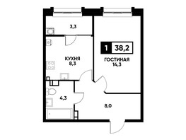 Продается 1-комнатная квартира ЖК Кварталы 17/77, литер 7.3, 38.2  м², 3991900 рублей