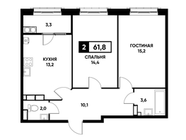 Продается 2-комнатная квартира ЖК Основа, литер 12.1, 61.8  м², 5592900 рублей