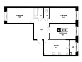 Продается 3-комнатная квартира ЖК Основа, литер 3.2, 87.8  м², 7994190 рублей