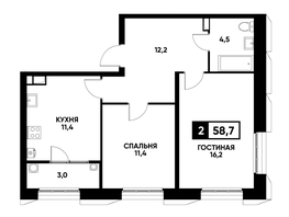 Продается 2-комнатная квартира ЖК Основа, литер 4, 58.7  м², 5802495 рублей