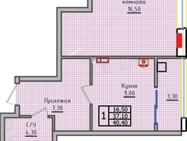 Продается 1-комнатная квартира ЖК Суворов, дом 5, 40.4  м², 4908600 рублей