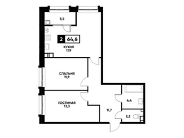 Продается 2-комнатная квартира ЖК Кварталы 17/77, литер 7.3, 64.6 м², 6611810 рублей