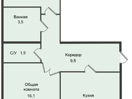 Продается 2-комнатная квартира ЖК Кислород, 1 очередь, 58.8 м², 6174000 рублей