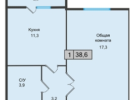 Продается 1-комнатная квартира ЖК Кислород, 1 очередь, 38.6 м², 4439000 рублей