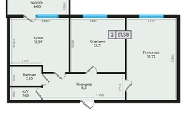 Продается 2-комнатная квартира ЖК Дунаевского, дом 2, 61.58 м², 5726940 рублей