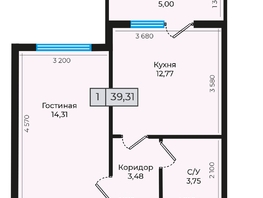 Продается 1-комнатная квартира ЖК Дунаевского, дом 2, 39.31 м², 4088240 рублей