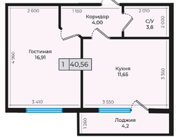 Продается 1-комнатная квартира ЖК Дунаевского, дом 2, 40.56 м², 4177680 рублей