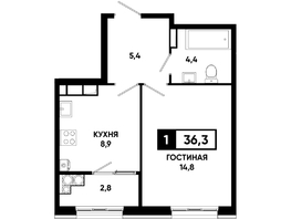 Продается 1-комнатная квартира ЖК Основа, литер 5.2, 36.3  м², 4101900 рублей