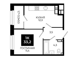 Продается 1-комнатная квартира ЖК Первый, 101.1, 33.2  м², 3469400 рублей