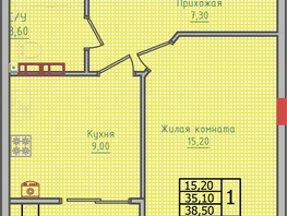 Продается 1-комнатная квартира ЖК Суворов, дом 1, 38.5 м², 4389000 рублей
