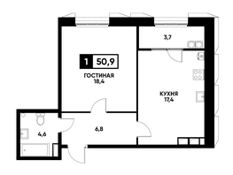 Продается 1-комнатная квартира ЖК Основа, литер 4, 50.9 м², 5395400 рублей