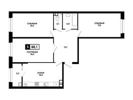 Продается 3-комнатная квартира ЖК Кварталы 17/77, литер 9.1, 88.1 м², 8827620 рублей