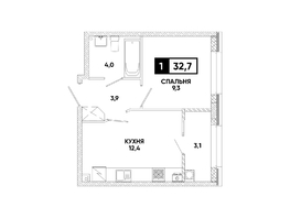 Продается 1-комнатная квартира ЖК Кварталы 17/77, литер 9.4, 32.7  м&sup2;, 4663020 рублей